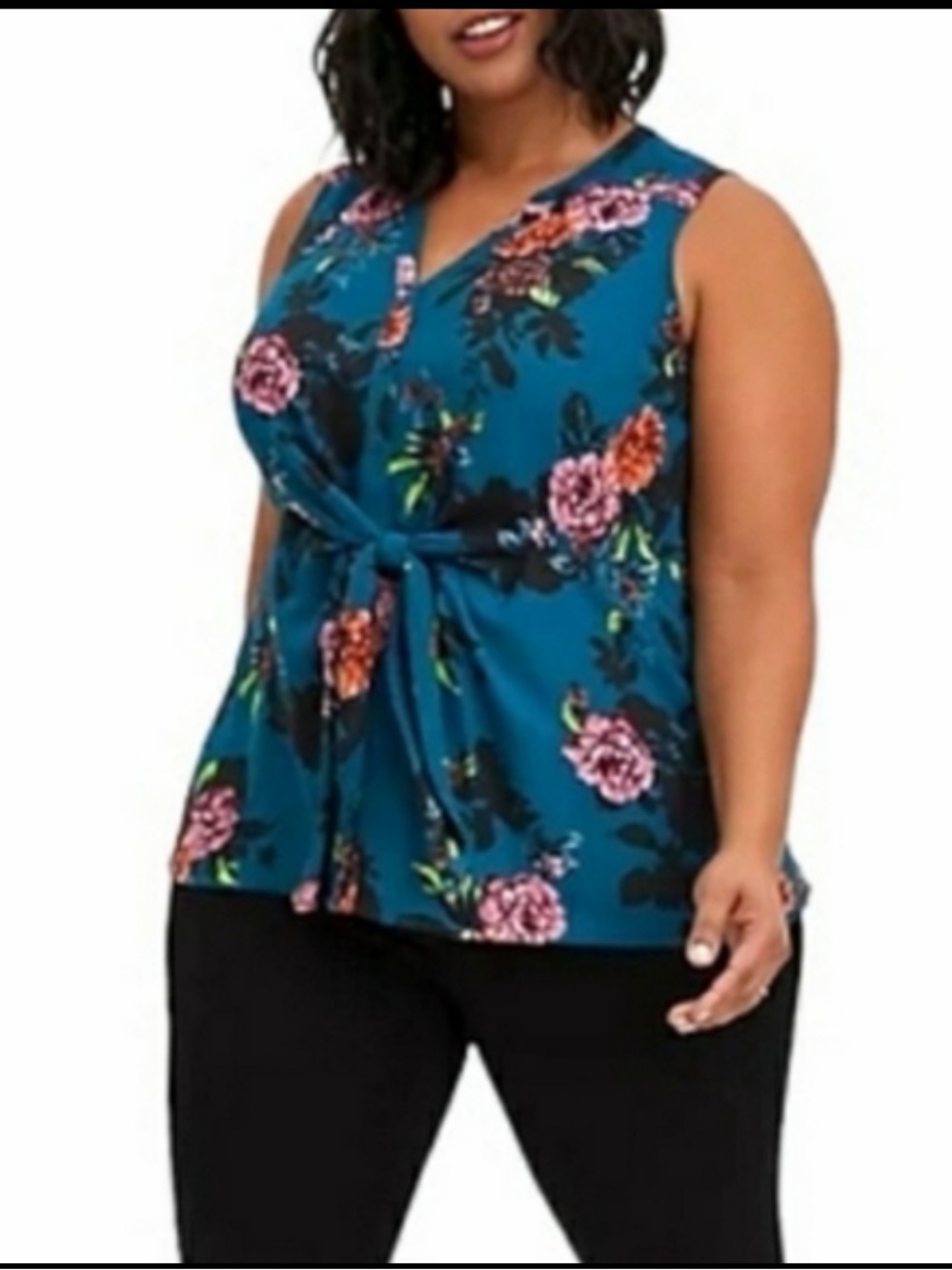 Torrid Peplum 1X Georgette Button-Front Tie-Front Blouse Floral Top Plus Size - Picture 2 of 10